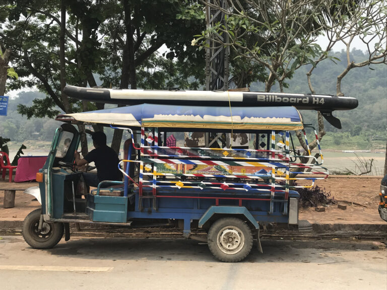 Our mighty Billboard SUP onto of a TukTuk in Luang Prabang